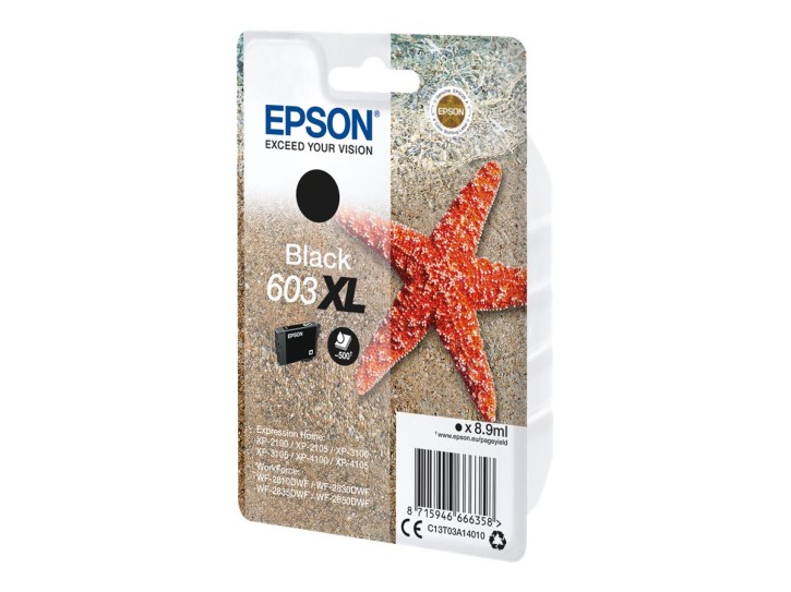 Epson Original Tintenpatrone Schwarz 603XL, 500 Seiten (C13T03A14010)