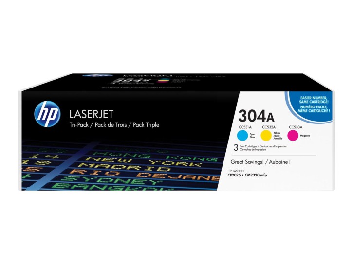 HP Original 304A Toner Dreierpack cyan/magenta/gelb
